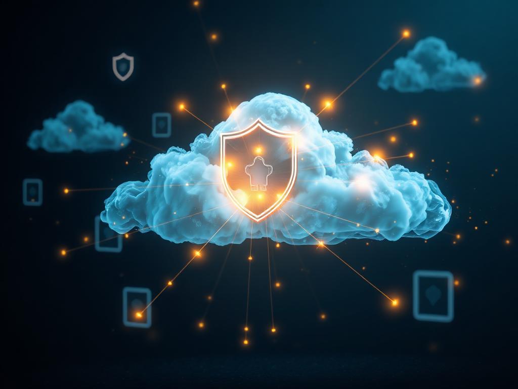 Glowing cloud shield representing governance